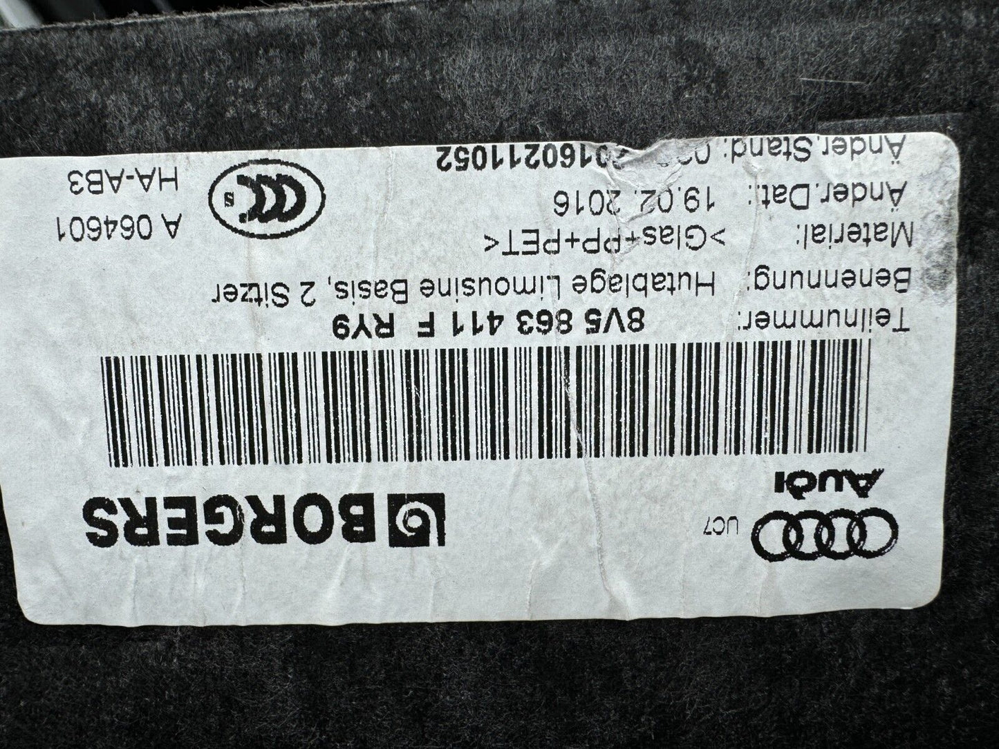 AUDI A3 8V 2018 RHD Rear Parcel Shelf Load Cover Panel 8V5863411F 3249917