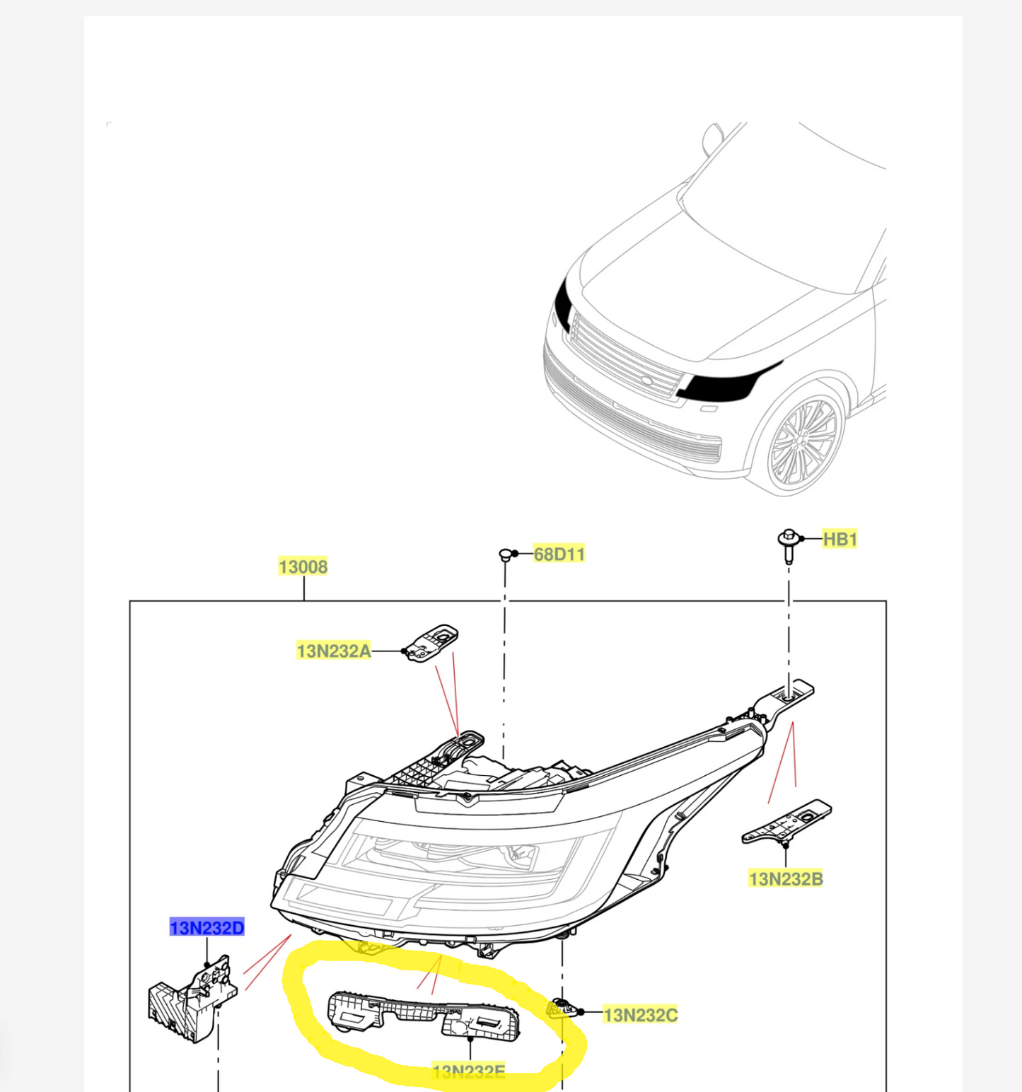 Range Rover (L460) LEFT Bottom Headlamp Mounting Bracket m8e213n233