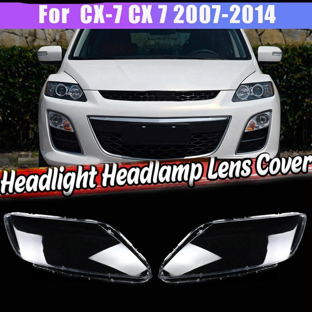 2x Front Headlight Lampshade Lens Cover Clear Shell Set For Mazda CX-7 2007-2012