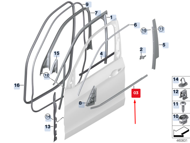 คิ้วรีดน้ำกระจกประตูหน้าซ้ายด้านนอก BMW X5 F15 51337289619 ของใหม่แท้