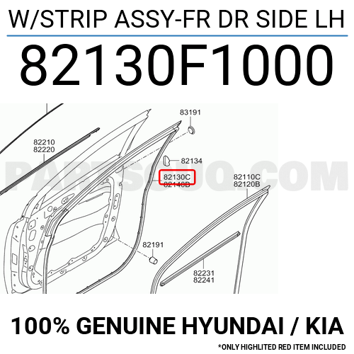 GENUINE Kia Sportage QL 2020 left side front door weatherstrip 82130-F1000