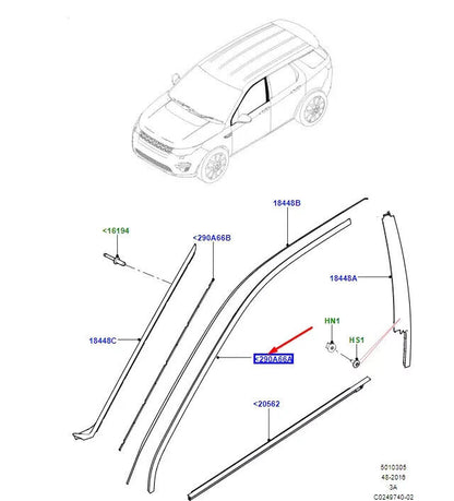 LR RR VELAR L560 bal első ajtó felső díszléc LR058480 ÚJ EREDETI