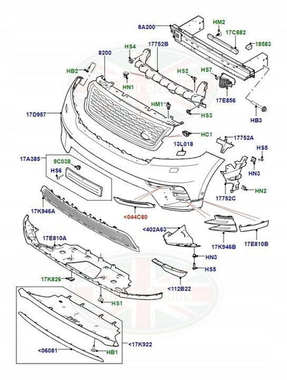 2023 land rover range rover velar l560 L8a217d750aa INSERTS BUMPER LEFT LR136387