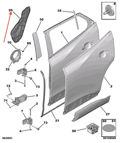 PEUGEOT 2008 Rear Right Door Sealing Panel 9825974580 New Genuine