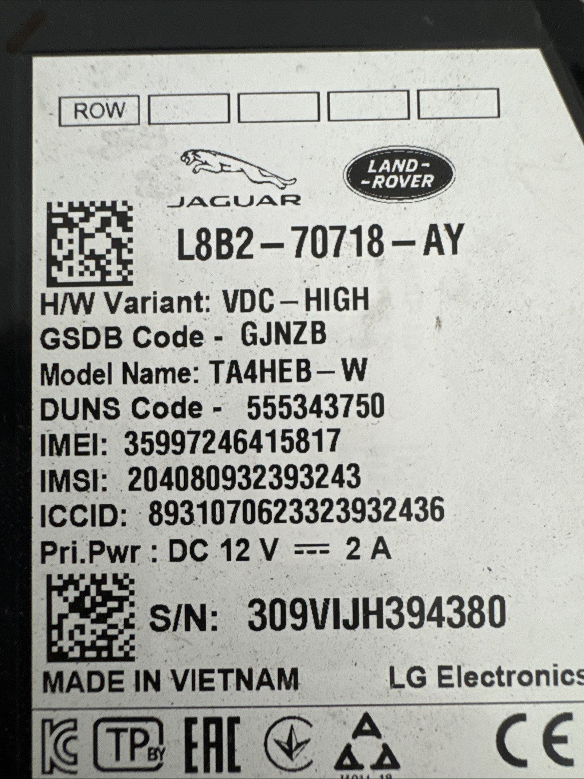 2023 LAND ROVER DEFENDER/ipace/evoque Etc TELEMATICS CONTROL MODULE L8B270718AY