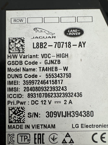 2023 LAND ROVER DEFENDER/ipace/evoque Etc TELEMATICS CONTROL MODULE L8B270718AY
