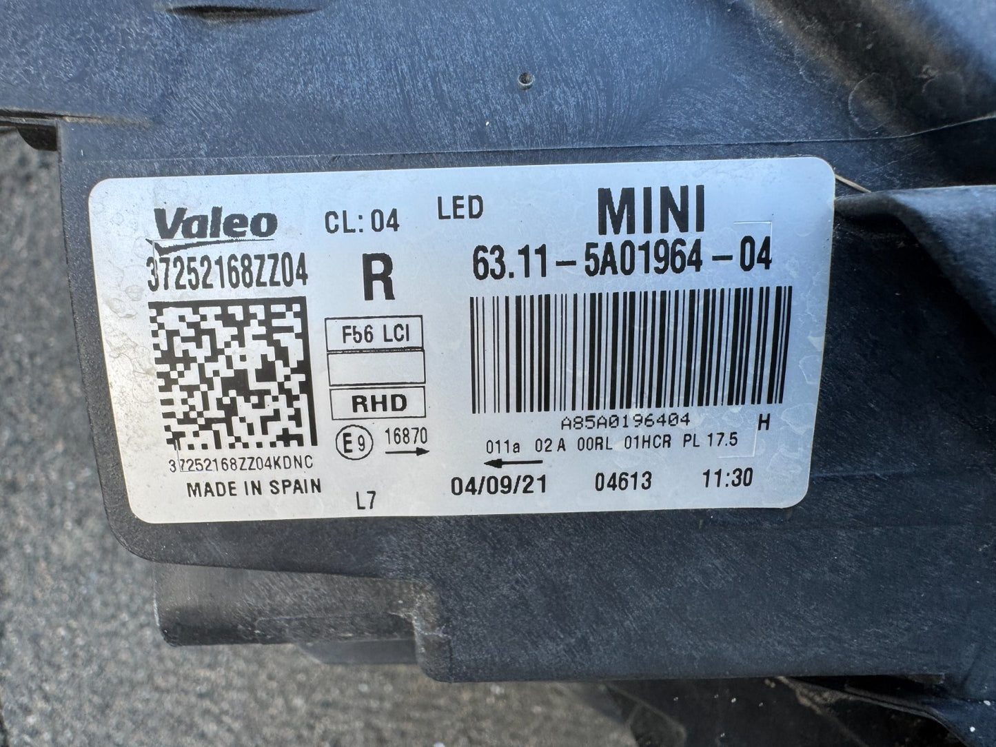 MINI HATCH F55 F56 LED HEADLIGHT RIGHT SIDE DAMAGED 5A01964 2021