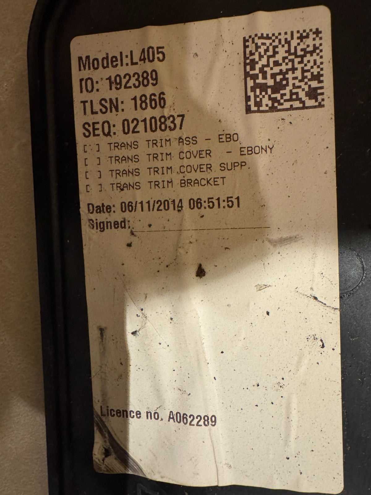 RANGE ROVER L405 4.4 SDV8 REAR TAILGATE LOWER CARPET TRIM EBONY CK52425A92A