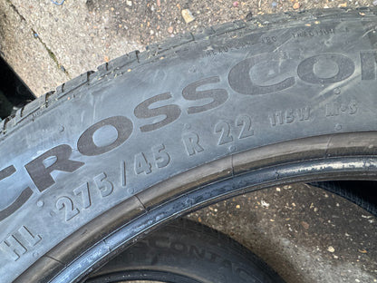 275 45 22 CONTINENTAL CROSSCONTACT RX 115W M+S LR 6.5mm NO REPAIRS (4 available)