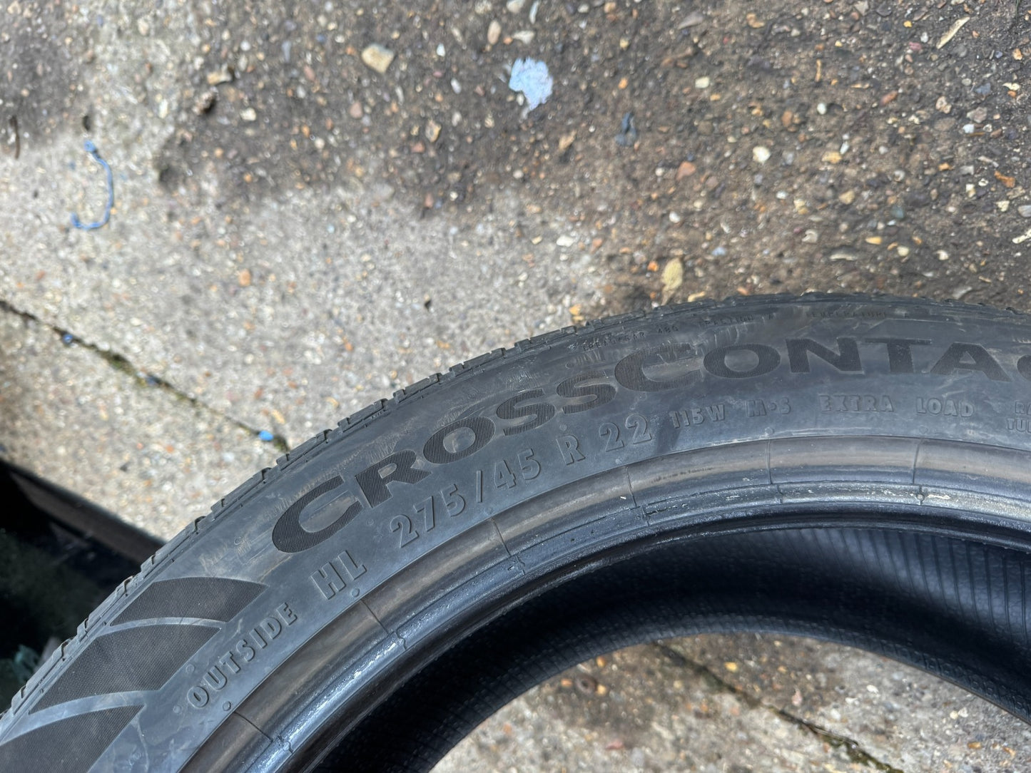 275 45 22 CONTINENTAL CROSSCONTACT RX 115W M+S LR 6.5mm NO REPAIRS (4 available)