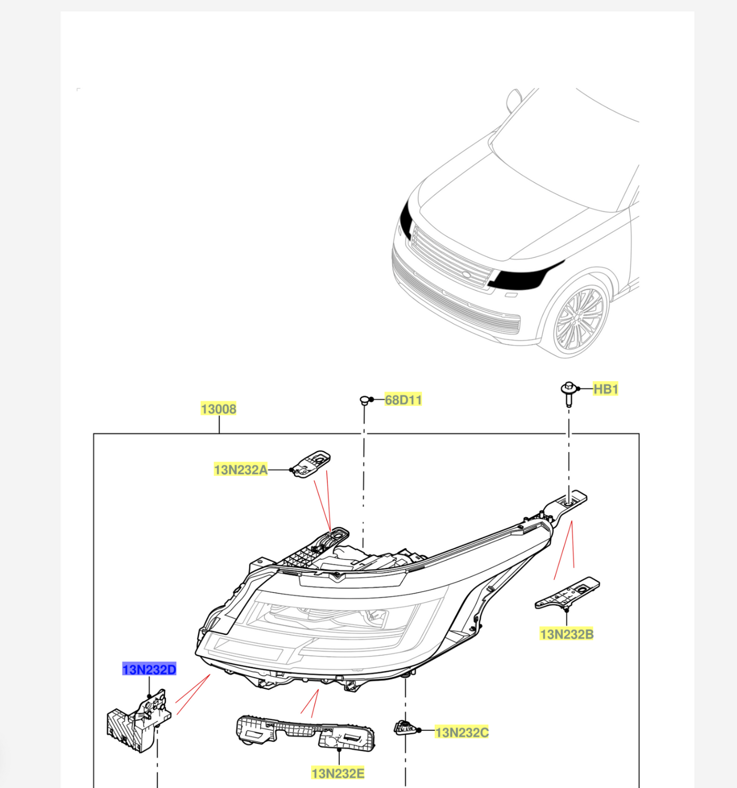 Range Rover (L460)  LEFT Headlamp Mounting Bracket m8e213n233da