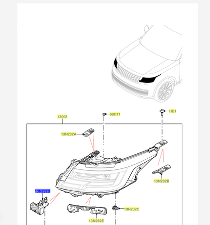 Range Rover (L460)  LEFT Headlamp Mounting Bracket m8e213n233da