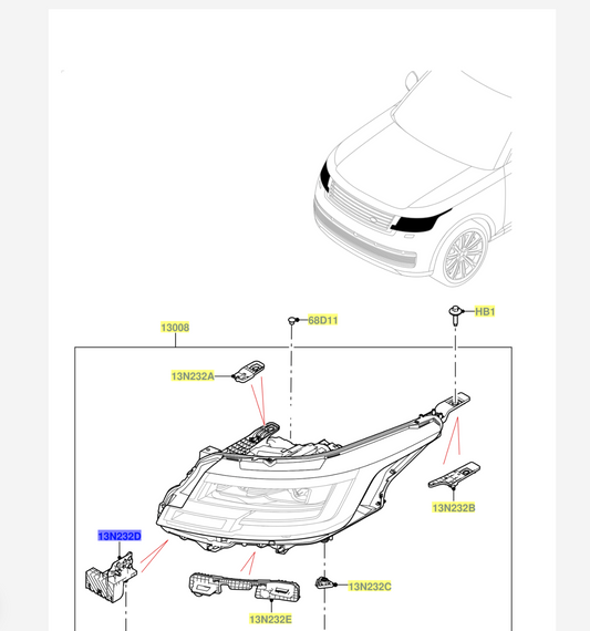 Range Rover (L460)  LEFT Headlamp Mounting Bracket m8e213n233da
