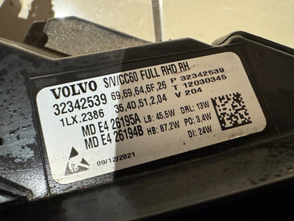 2022 Genuine Volvo S60/V60/CC60 FULL LED ACTIVE headlight RIGHT 32342539