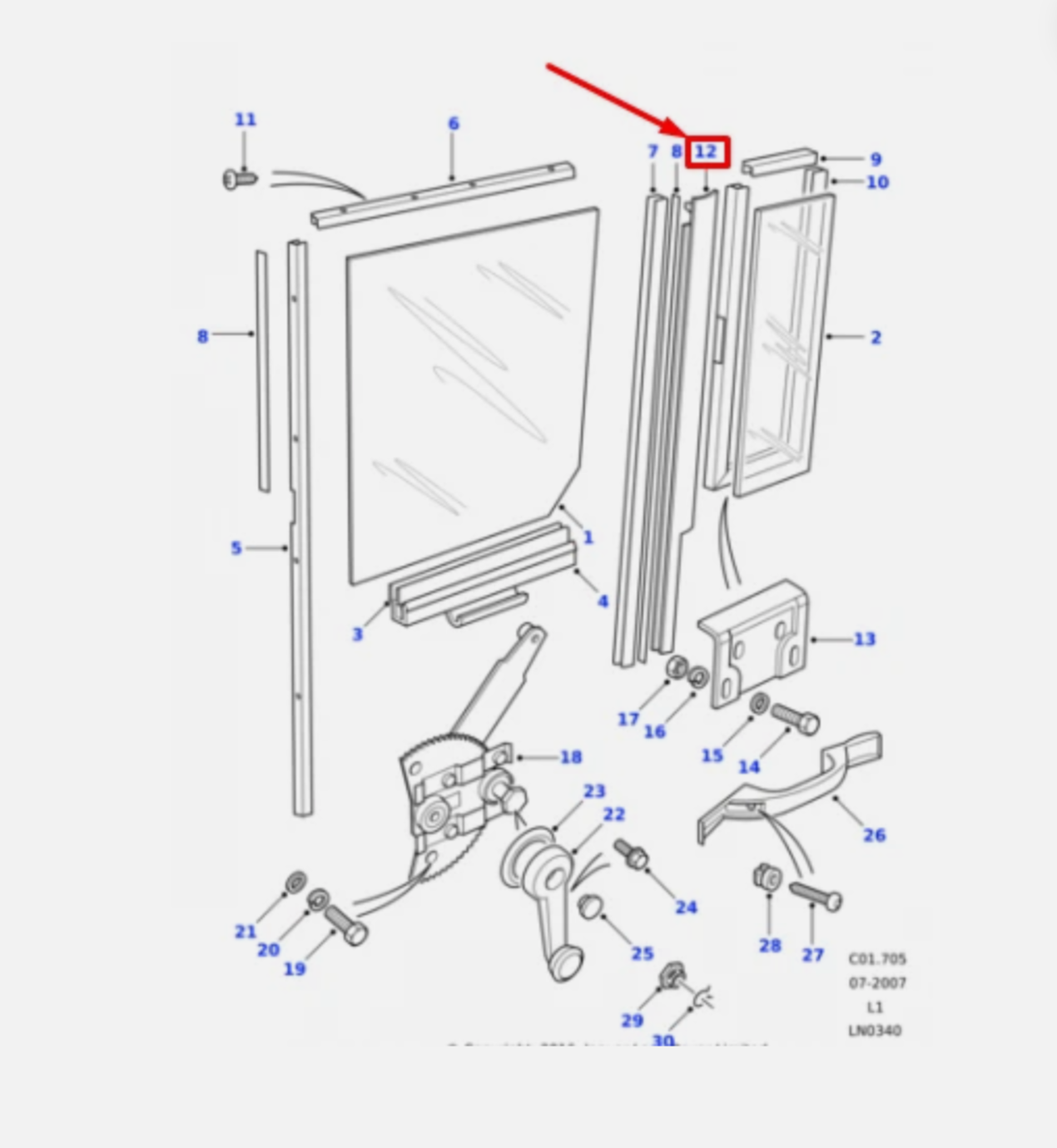 LAND ROVER DEFENDER L316 Rear Right Door Glass Guard MUC3492 NEW GENUINE