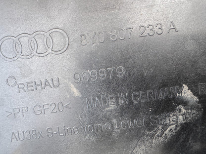 AUDI A3 8Y FRONT BUMPER SPOILER IN BLACK 8Y0807233A 2020 21 22 23 DAMAGED