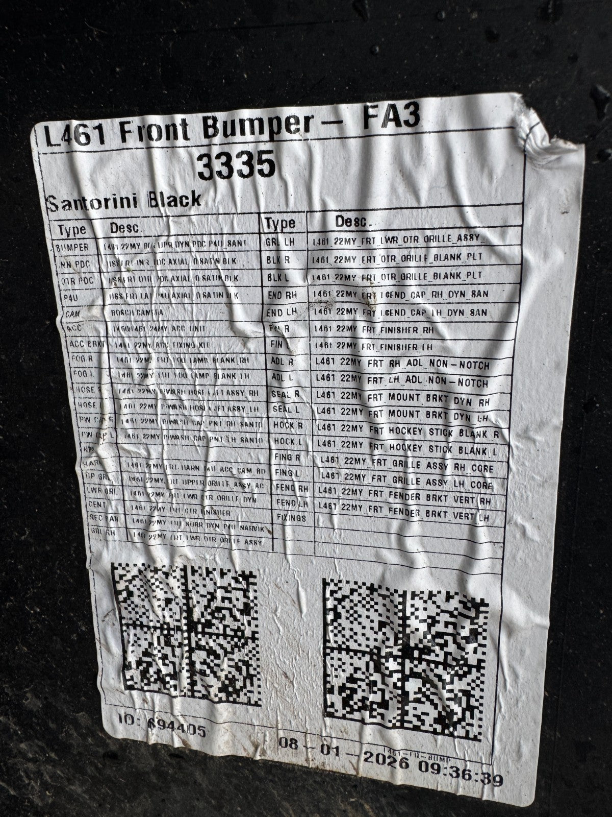 2026 GENUINE RANGE ROVER SPORT L461 BLACK FRONT BUMPER 2022-ON N9X217F003A