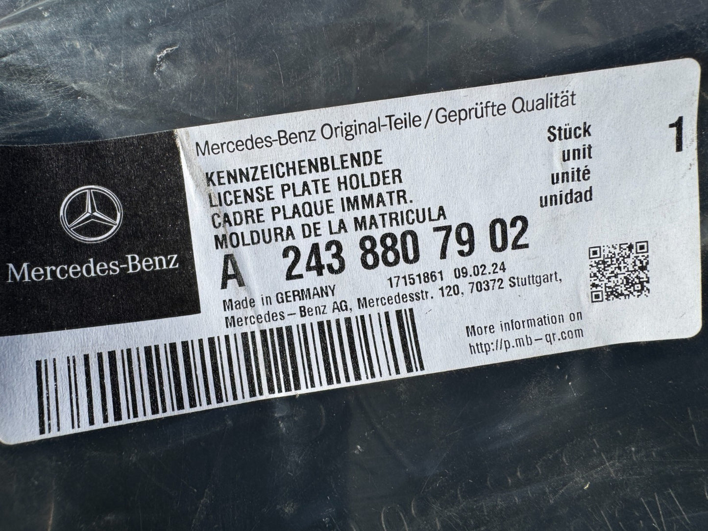 Licence plate holder Mercedes a2438855003 New but has a scratch