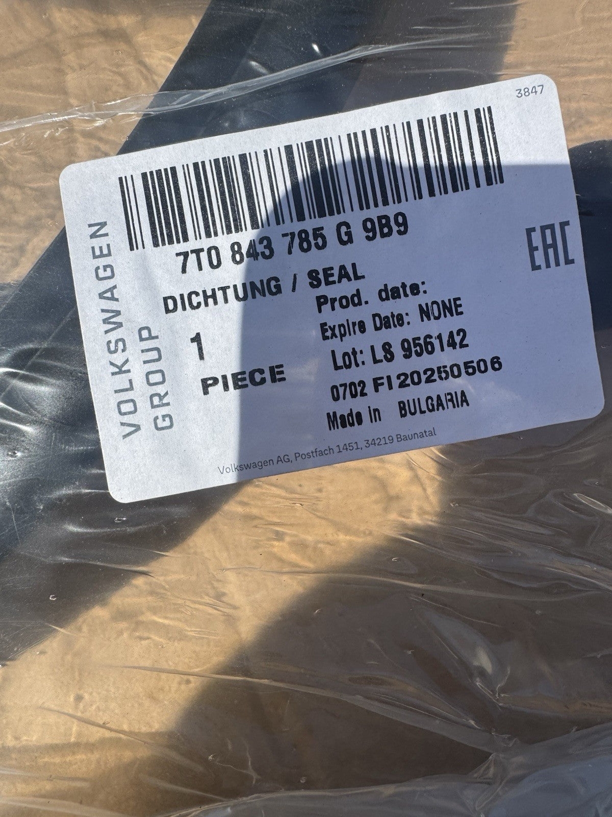 Genuine VW Transporter Campm. Multivan STA Seal For Sliding Door 7T0843785G9B9