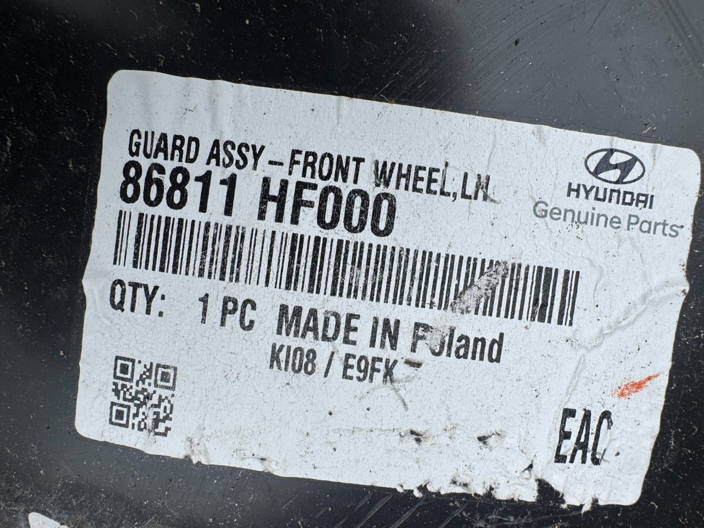 HYUNDAI KONA WHEEL ARCH LINER SPLASH GUARD FRONT LEFT SIDE 86811HF000 2025