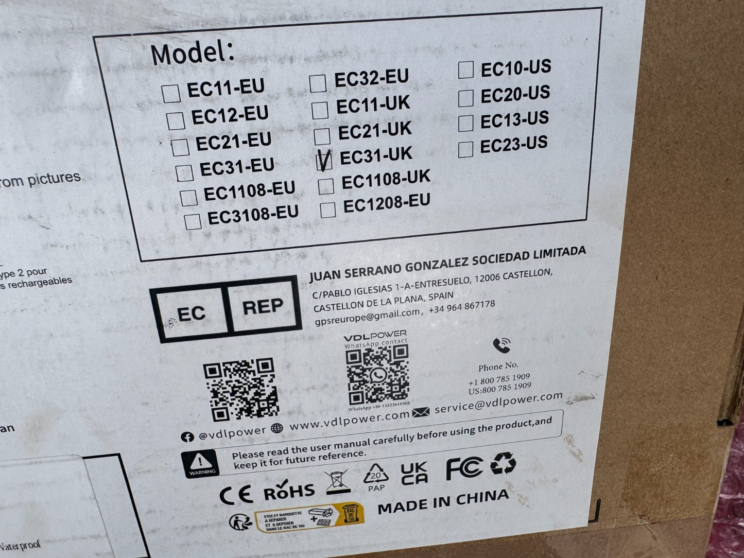 Unused VDLPOWER 11kW Type 2 Portable EV Charger (Model: EC31-UK) RRP: £249