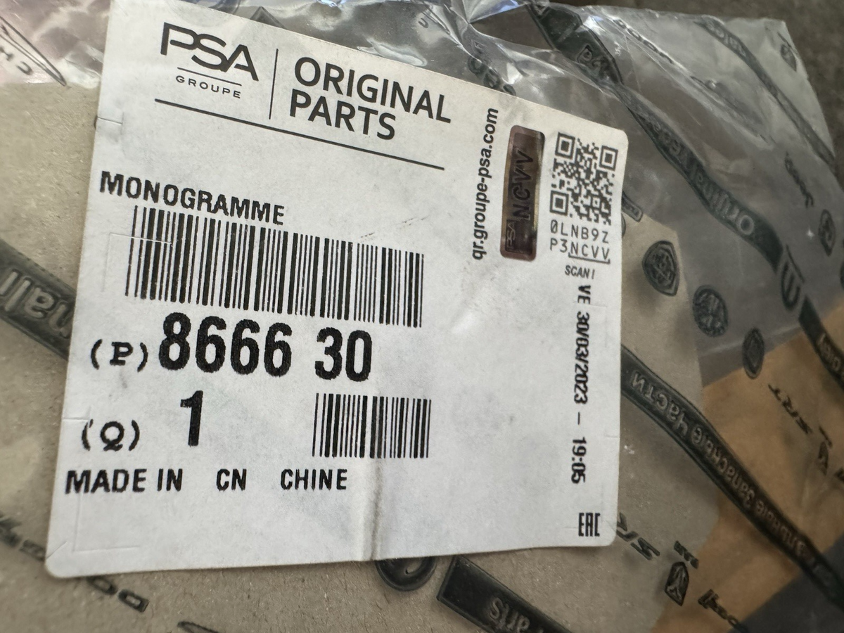 PEUGEOT BIPPER AA โลโก้เพลทฝาท้าย 866630 ของแท้ใหม่