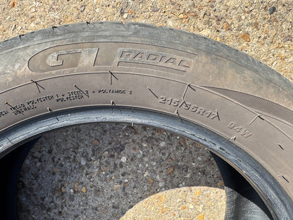 215/55/17 GT RADIAL FE2 4mm no repairs 2022 tyre 215 55 17