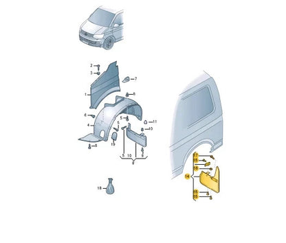 MỚI CHÍNH HÃNG Chắn bùn sau bên phải VOLKSWAGEN TRANSPORTER T6 7E0898812