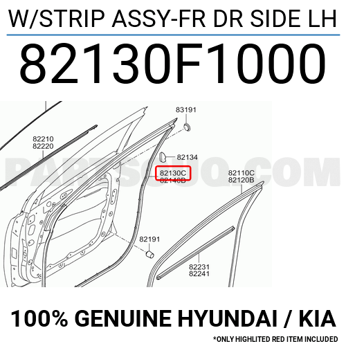 ยางขอบกระจกประตูหน้า ซ้าย แท้ Kia Sportage QL 2020 82130-F1000