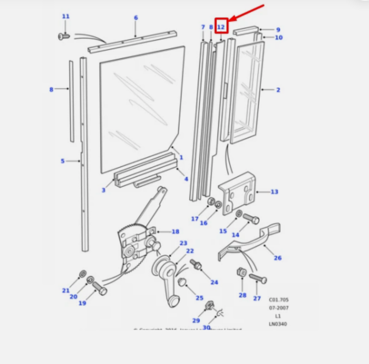 LAND ROVER DEFENDER L316 Kaca Pelindung Pintu Kiri Belakang MUC3493 BARU ORIGINAL