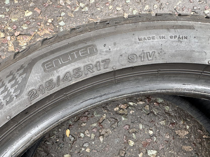 215 45 17 BRIDGESTONE TURANZA ECO ENLITEN 91V 4.5mm NO REPAIRS 2025 TYRE X1